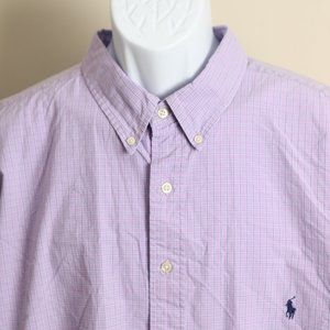 Ralph Lauren Men's lavender, blue and white check short sleeve shirt 3XLT Tall